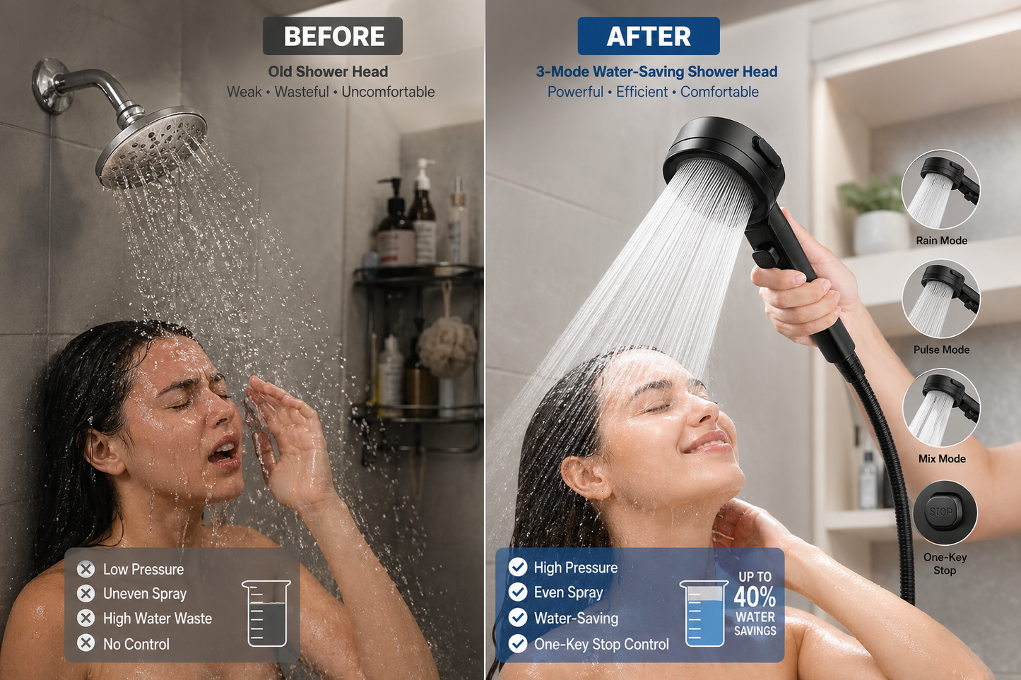 3-Mode Water-Saving Shower Head